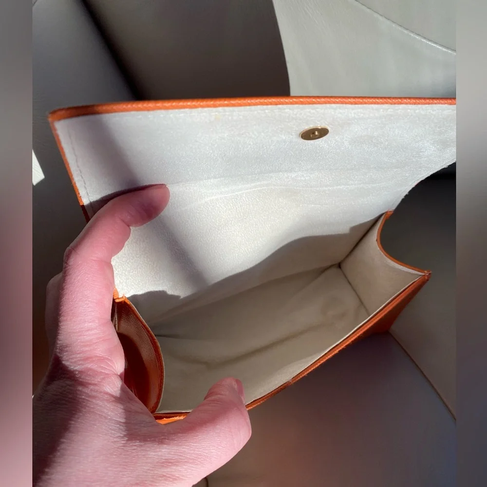 Tory Burch Orange Leather Sunglasses Case Eyeglass Hard Case Very Good